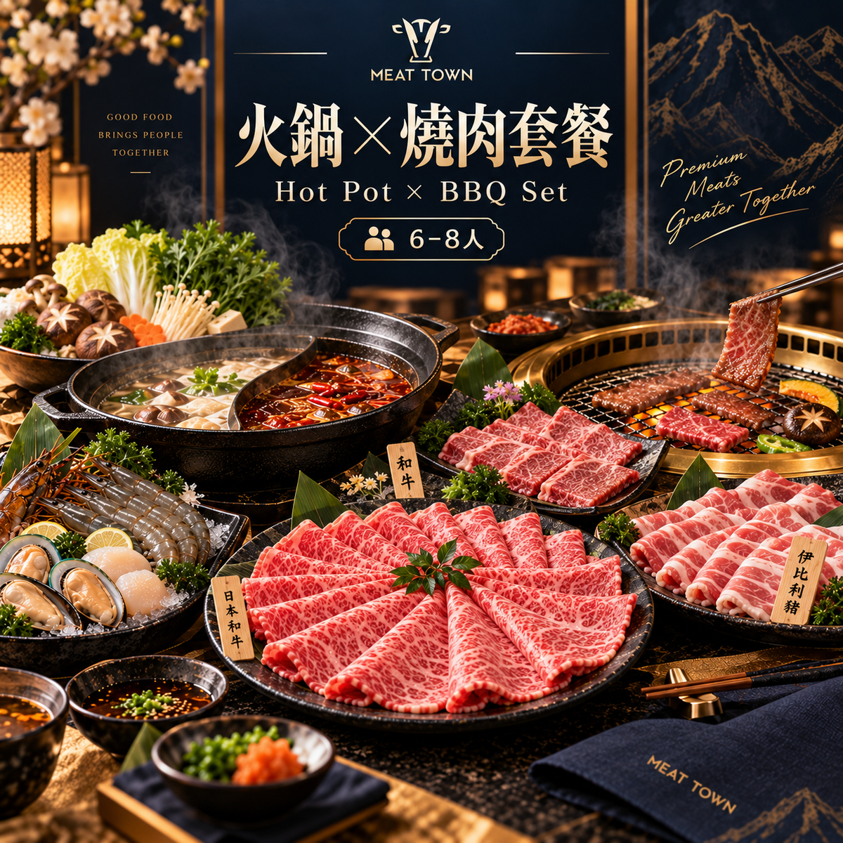 Meat Town 火鍋 × 燒肉套餐 6–8人|Hot Pot × BBQ Set