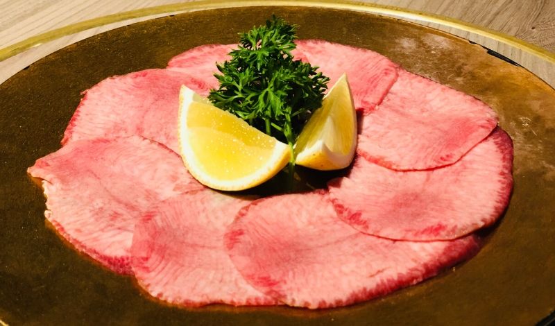 Full Blood Wagyu Ox Tongue thin slice close-up